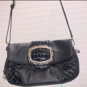 BRIGHTON Classic CrossBody Purse Black   GUC some tarnish on buckle.